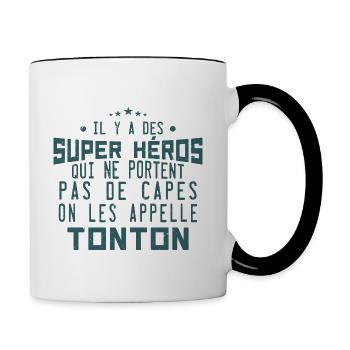 il y a des super-héros ... tonton - Mug contrasté - blanc/noir - Droite