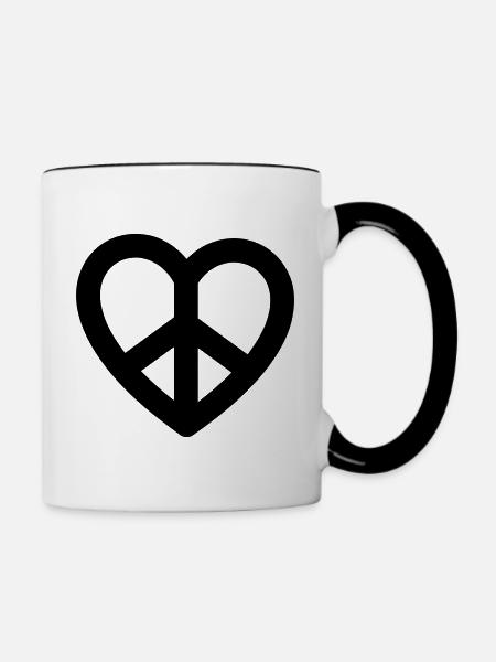 Peace & Love - Tasse zweifarbig - Weiß/Schwarz