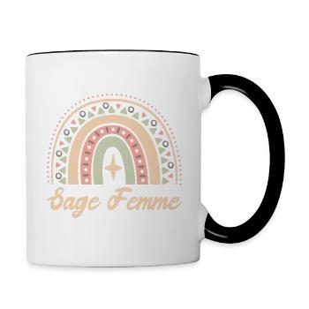 Cadeau Sage Femme. Boho Rainbow sage femme. - Mug contrasté - blanc/noir - Droite