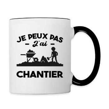 Je Peux Pas J'ai Chantier Construction Bâtiment - Mug contrasté - blanc/noir - Droite