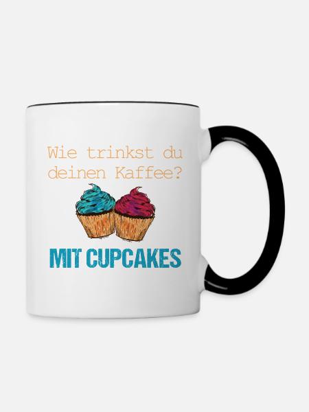 Kaffee nur mit Cupcakes - Tasse zweifarbig - Weiß/Schwarz