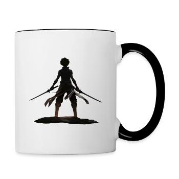 Duel d’ombres : Guerrier d’anime avec double épée - Mug contrasté - blanc/noir - Droite