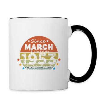 71 Jahre alt Baujahr 1953 Jahrgang März 1953 - Tasse zweifarbig - Weiß/Schwarz - Rechts