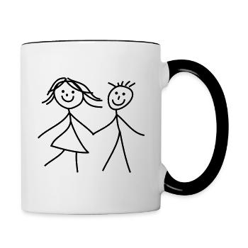 Bonhomme allumette fille garçon frère soeur - Mug contrasté - blanc/noir - Droite