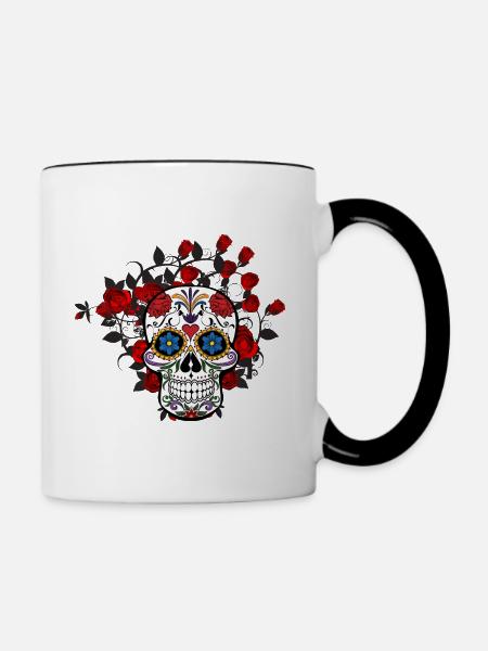 Blühender Schädel - Tasse zweifarbig - Weiß/Schwarz