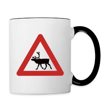 Norwegian reindeer warning sign - Contrasting Mug - white/black - Right