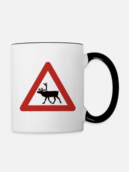 Warnschild für norwegische Rentiere - Tasse zweifarbig - Weiß/Schwarz