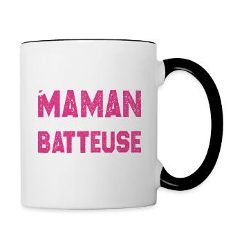 J'ai deux titres maman et Batteuse. Cadeau Maman - Mug contrasté - blanc/noir - Droite