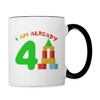I am already 4 years old 4th birthday - Contrasting Mug - white/black - Right