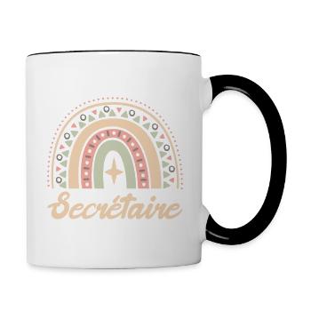 Cadeau Secrétaire. Boho Rainbow secrétaire. - Mug contrasté - blanc/noir - Droite