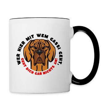 Wer hier mit wem Gassi geht... - Tasse zweifarbig - Weiß/Schwarz - Rechts