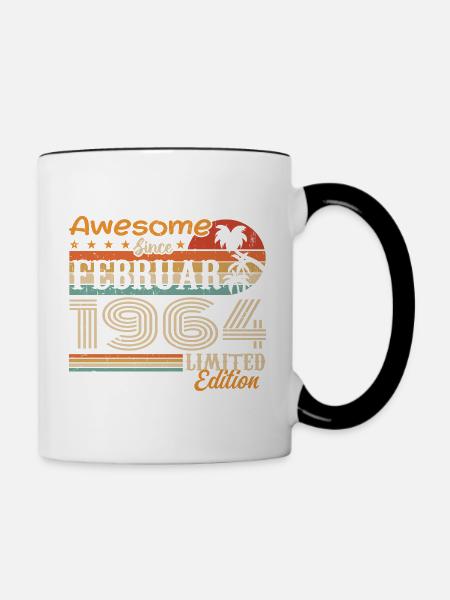 Geburtstag Vintage Geschenkidee Februar 1964 - Tasse zweifarbig - Weiß/Schwarz