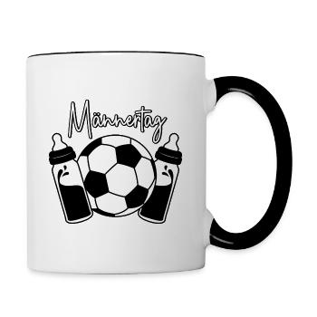 Vatertag Fußball Papa Sohn Baby Flaschen Männertag - Tasse zweifarbig - Weiß/Schwarz - Rechts