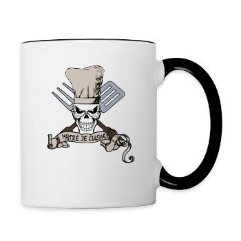 Maitre de Cuisine - Küchenchef Schädel - Tasse zweifarbig - Weiß/Schwarz - Rechts