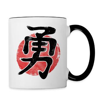 Tapferkeit Kanji Japanisches Schriftzeichen - Tasse zweifarbig - Weiß/Schwarz - Rechts