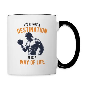 Body Building - Fit is not a destination - Tasse zweifarbig - Weiß/Schwarz - Rechts
