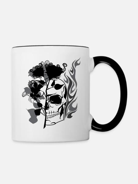 skull and roses - Contrasting Mug - white/black