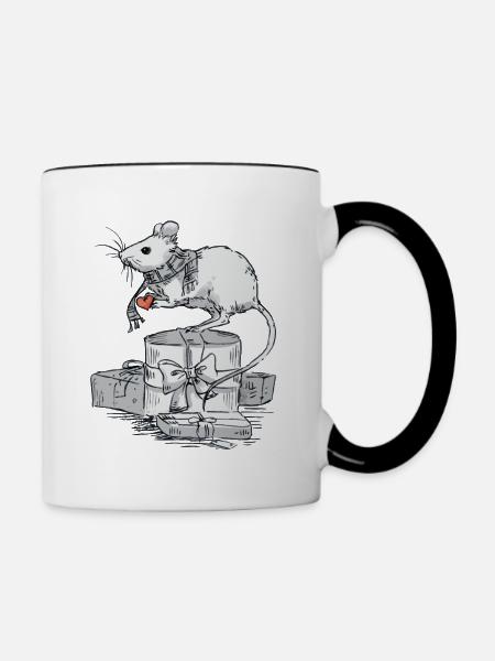 Maus mit Geschenken - Tasse zweifarbig - Weiß/Schwarz