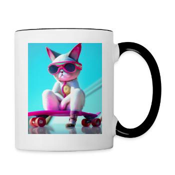 Chats de skateboard cool - Mug contrasté - blanc/noir - Droite