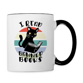 Ich lese verbotene Bücher Katze - Tasse zweifarbig - Weiß/Schwarz - Rechts
