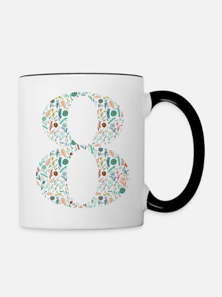 8. Blumengeburtstag - Tasse zweifarbig - Weiß/Schwarz