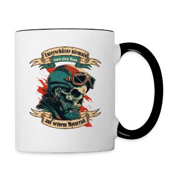 Alter Mann Motorrad Motorradfahrer Biker - Tasse zweifarbig - Weiß/Schwarz - Rechts