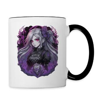Fille d’anime gothique - Mug contrasté - blanc/noir - Droite