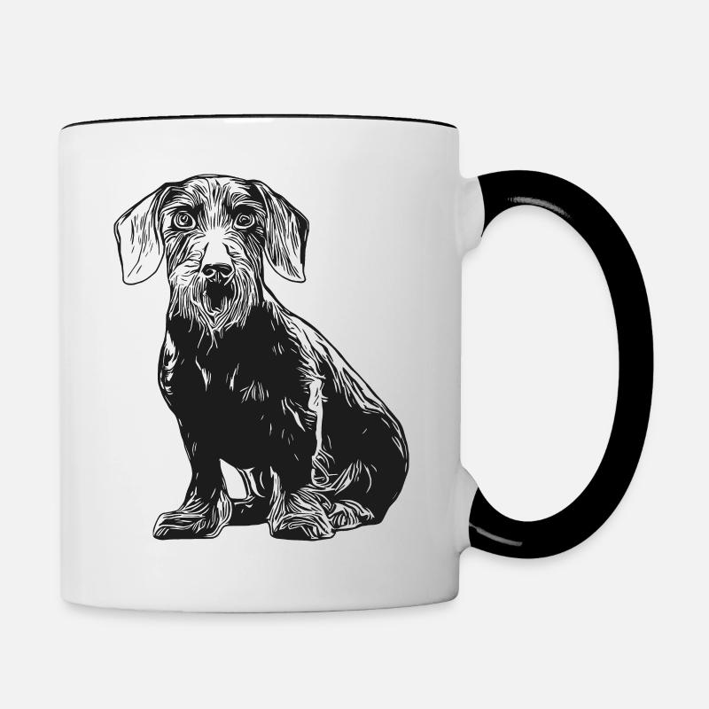 teckel à poil dur, teckel, teckel, teckel, chien de chasse - Mug contrasté - blanc/noir