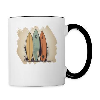 Planche de surf, Supboard, SUP, Plage, Tropical, Mer, Palm - Mug contrasté - blanc/noir - Droite