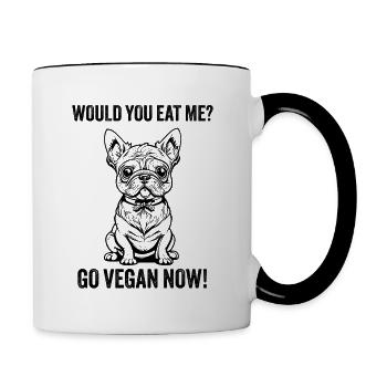 VOUDRIEZ-VOUS ME MANGER ? DEVENEZ VÉGÉTALIEN DÈS MAINTENANT ! - Mug contrasté - blanc/noir - Droite