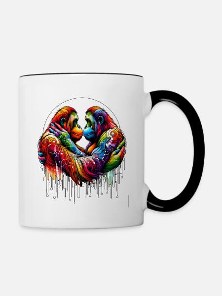 Orang-Utan Liebe - Farbberührung - Tasse zweifarbig - Weiß/Schwarz