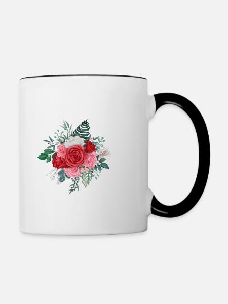 Roter Blumenbuchstabe F - Tasse zweifarbig - Weiß/Schwarz