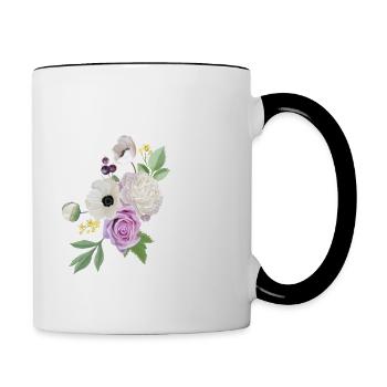 Lila Blumenbuchstabe F - Tasse zweifarbig - Weiß/Schwarz - Rechts