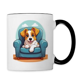 Cute dog relaxing in armchair - Contrasting Mug - white/black - Right