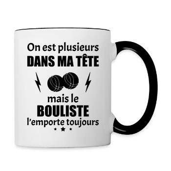 On est plusieurs dans ma tête Bouliste, pétanque - Mug contrasté - blanc/noir - Droite