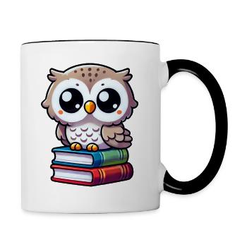 Owl on books - Contrasting Mug - white/black - Right