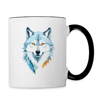 Wolf Vektor Kunst mit lebendigen Farben Illustration - Tasse zweifarbig - Weiß/Schwarz - Rechts