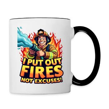Ich lösche Brände, keine Ausreden – Feuerwehrmann-Kunstwerke - Tasse zweifarbig - Weiß/Schwarz - Rechts