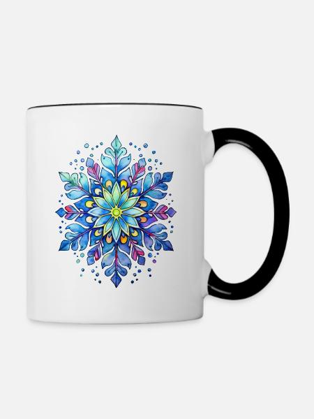 Schneeflocke in Form eines Mandalas - Tasse zweifarbig - Weiß/Schwarz