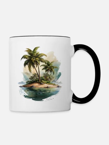 Eine einsame Insel mit Palmen - Tasse zweifarbig - Weiß/Schwarz
