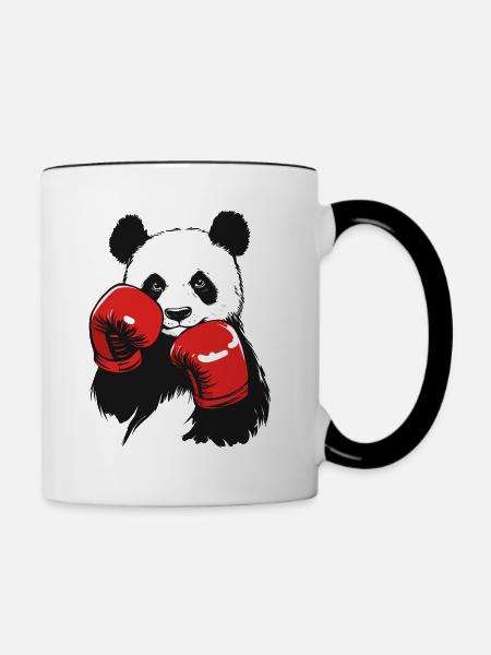 Boxen Panda rote Boxhandschuhe - Tasse zweifarbig - Weiß/Schwarz