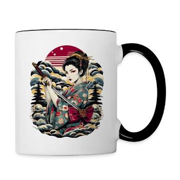 Geisha japonaise - Mug contrasté - blanc/noir - Droite