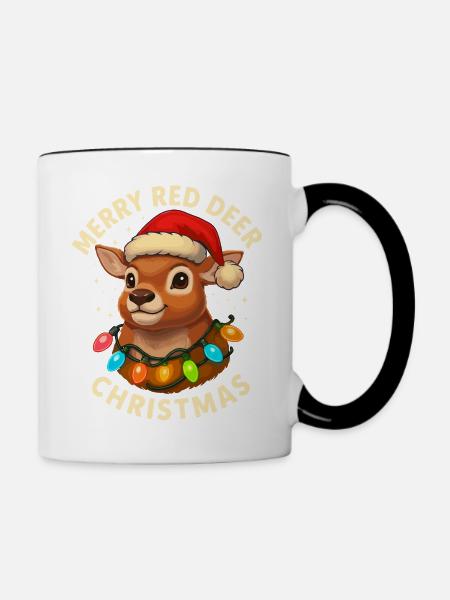 Hirsch Weihnachten Jäger Geschenk Rotwild - Tasse zweifarbig - Weiß/Schwarz