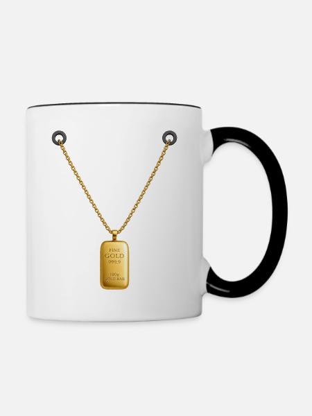 Goldbarren Kettenanhänger - Tasse zweifarbig - Weiß/Schwarz