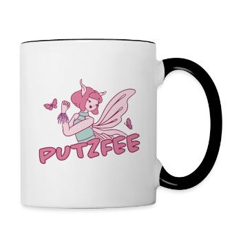 Putzfee Lustiger Spruch Putzfrau Haushalt Geschenk - Tasse zweifarbig - Weiß/Schwarz - Rechts