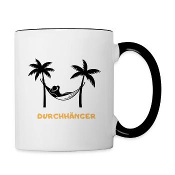 Durchhänger Palmen mit Hängematte Stress Burnout - Tasse zweifarbig - Weiß/Schwarz - Rechts