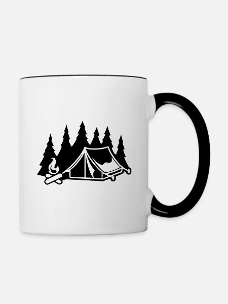 Camping Zelt Lagerfeuer Wald Zelten - Tasse zweifarbig - Weiß/Schwarz