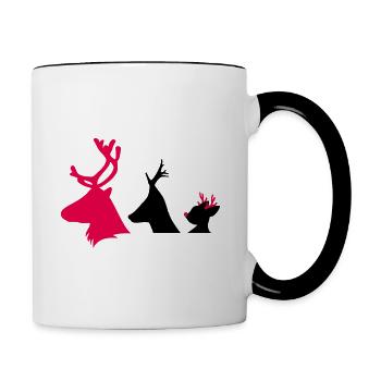 Weihnachtliche Hirschköpfe - Tasse zweifarbig - Weiß/Schwarz - Rechts
