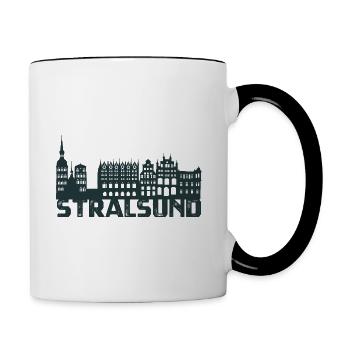 Hansestadt Stralsund Silhouette Skyline Stralsund - Tasse zweifarbig - Weiß/Schwarz - Rechts