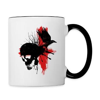 Skull with raven - Contrasting Mug - white/black - Right